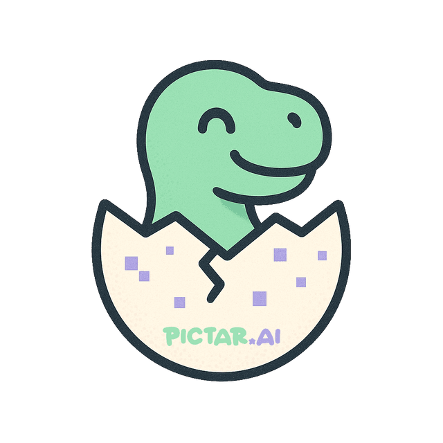 Pictar logo: cute dino hatching